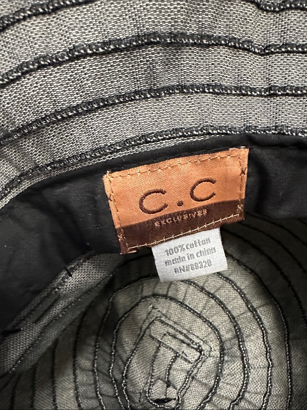 C.C Gray Cotton Sun Hat with Stitched Ring Detail - Picture 3 of 7